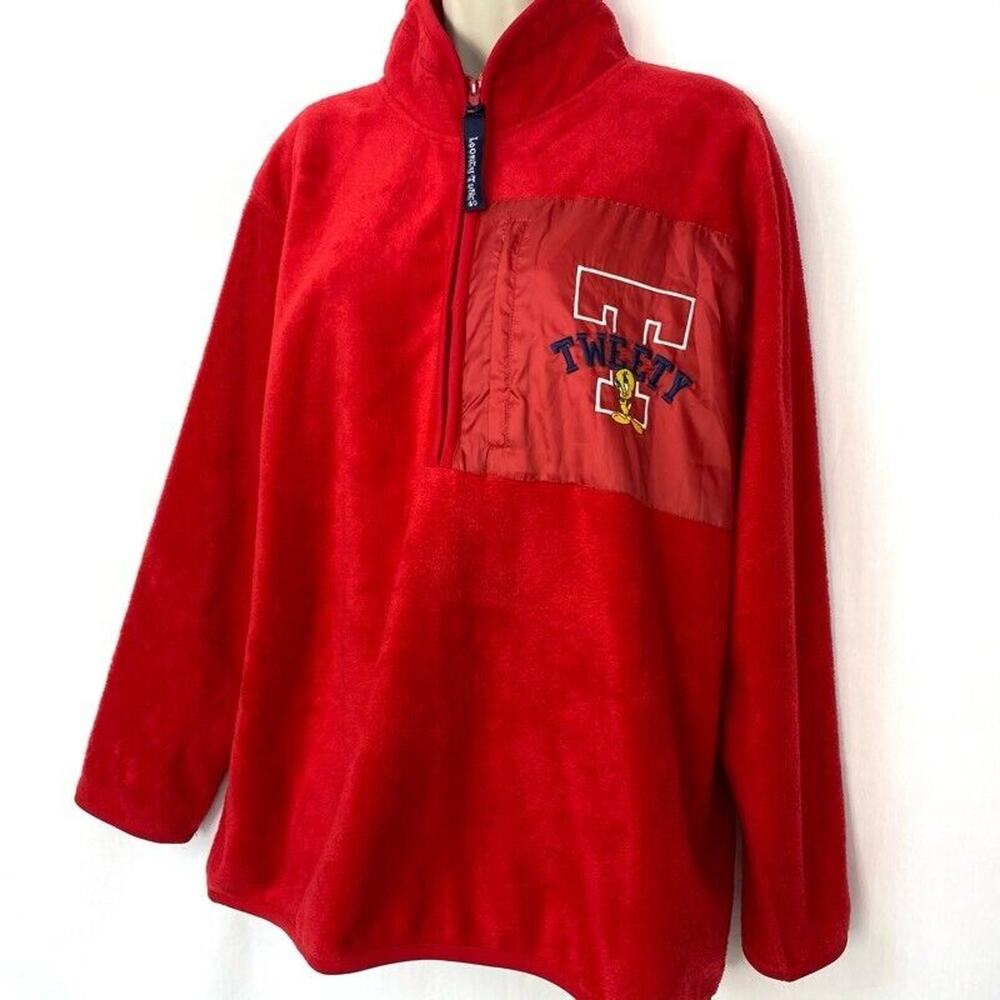 Looney Tunes Tweety Bird Fleece Pullover Jacket Womens Large Half Zip VTG Y2K